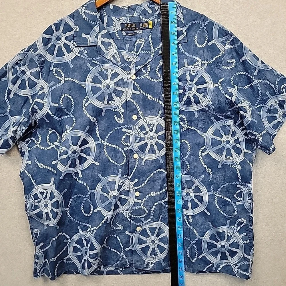Polo Ralph Lauren Camp Shirt Mens XXL Classic Blue Nautical Ship Wheels Ropes SS